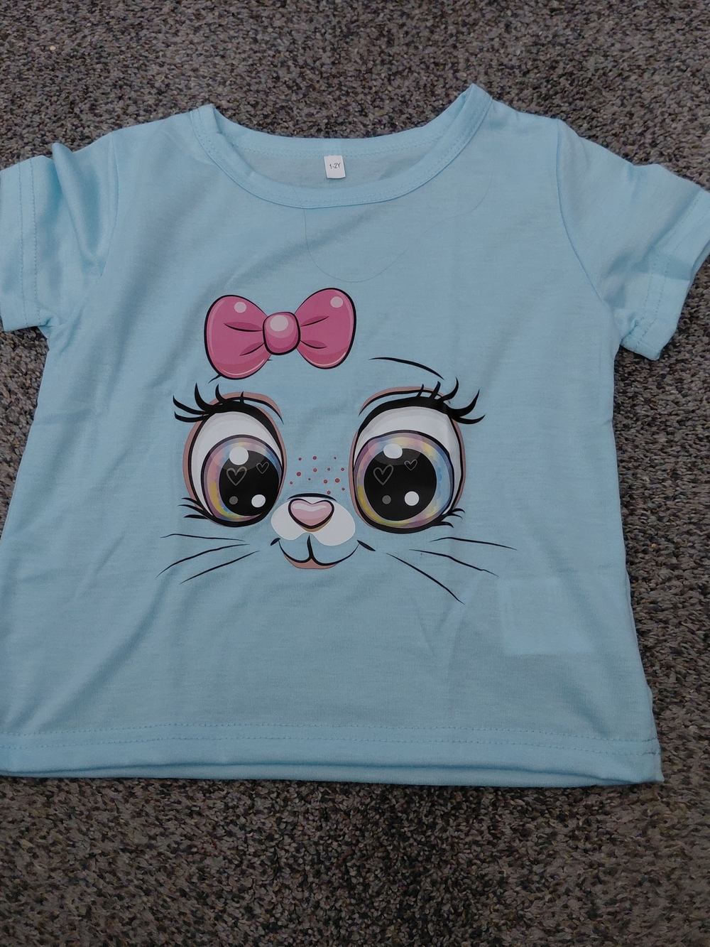 Brand NEW Girls Light Blue Tee with Cute Bow & Big Eyes Graphic